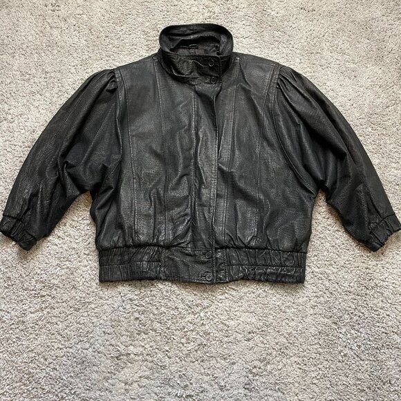 Vintage Pelle Leather Jacket Medium Black Dolman Sleeve Oversized - Picture 1 of 12